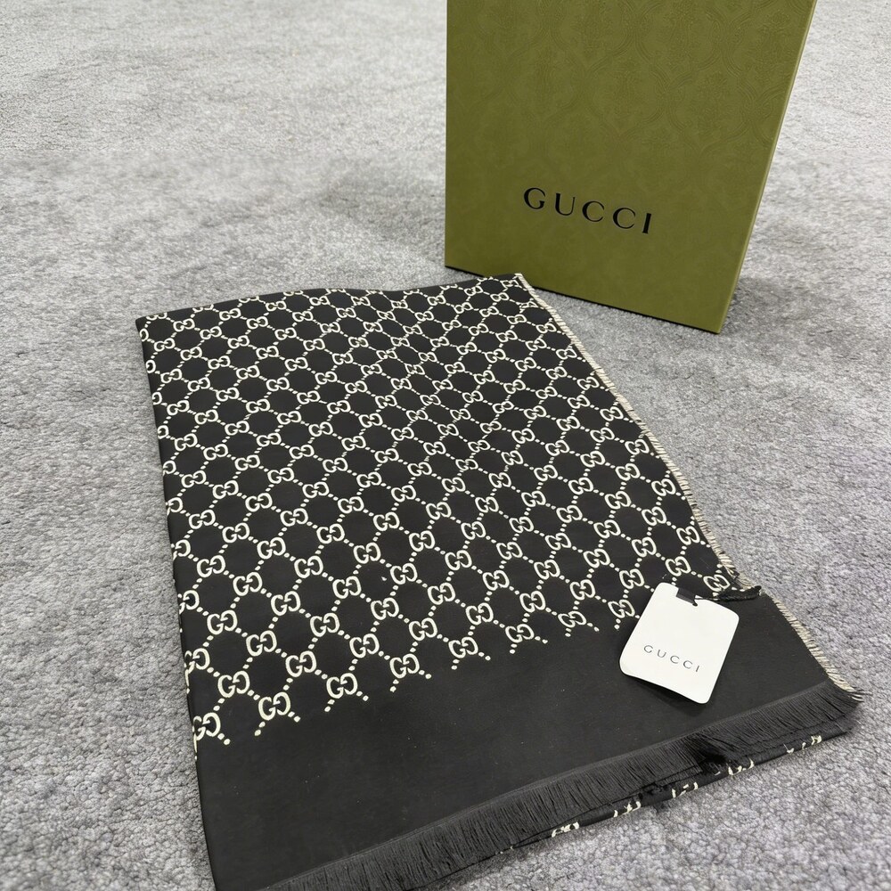 Gucci Black Ivory Dense GG Monogram Scarf